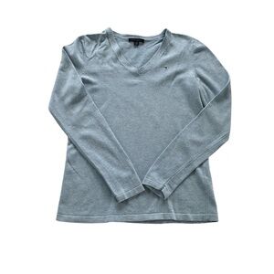 Tommy Hilfiger Women’s V-Neck Sweater Sz S Sky Blue Preppy Old Money Classic